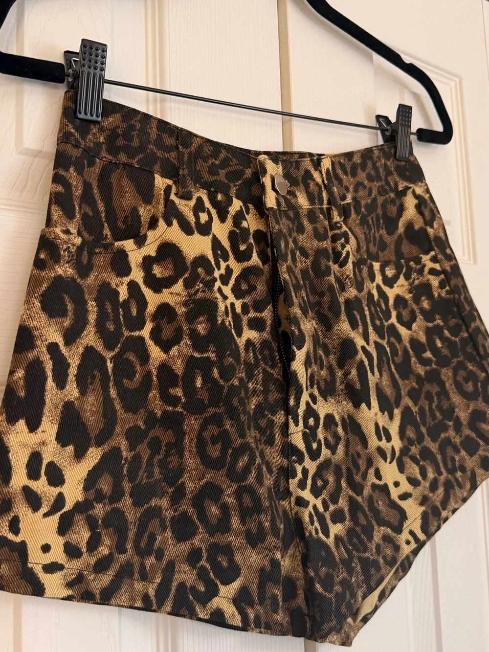 Leopard Print Women's Denim Shorts - Brown